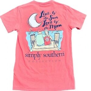 Simply Southern Coral Short Sleeve Tee with Dock Couple Graphic